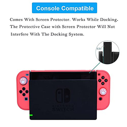 Dockable Case for Nintendo Switch - COMCOOL 3 in 1 Protective Cover Case for Nintendo Switch and Joy-Con Controller with Screen Protector and Thumb grips - Red - color: Red