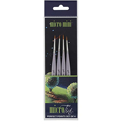 Creative Mark 4 Piece Micro Detail Paint Brush Set, Mini Paintbrushes for Acrylic, Watercolor, Oil, Face, Nail, Scale Model Painting & Line Drawing - size: Perfect Points Set (4 Piece)