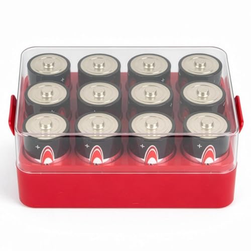 ALCYON Plastic Battery Organizer Storage Case for 12 D Batteries - color: Red, size: 12+D Batteries