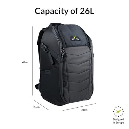 Torvol Quad PITSTOP Backpack Stealth Edition, Compact FPV Drone Backpack for 2 Drones, Fits DJI Mini 3, Mini 4 Pro, DJI Neo, with Laptop Compartment, Waterproof Rain Cover, Black, 26L