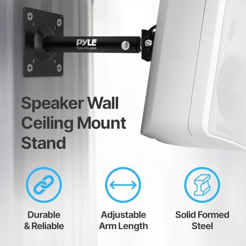 Pyle Universal Speaker Mounting Bracket - Ceiling & Wall Speaker Mount with Adjustable Swivel Tilt, 13.4" Retractable Telescopic Arm, 75 lbs Max Load - Ideal for Home Surround Sound Systems (Pair)