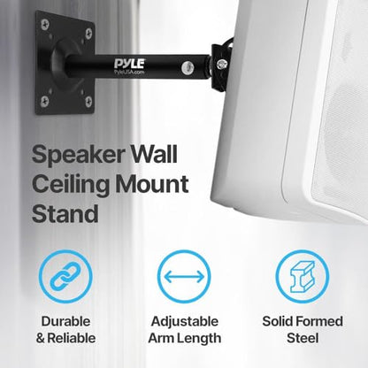 Pyle Universal Speaker Mounting Bracket - Ceiling & Wall Speaker Mount with Adjustable Swivel Tilt, 13.4" Retractable Telescopic Arm, 75 lbs Max Load - Ideal for Home Surround Sound Systems (Pair)