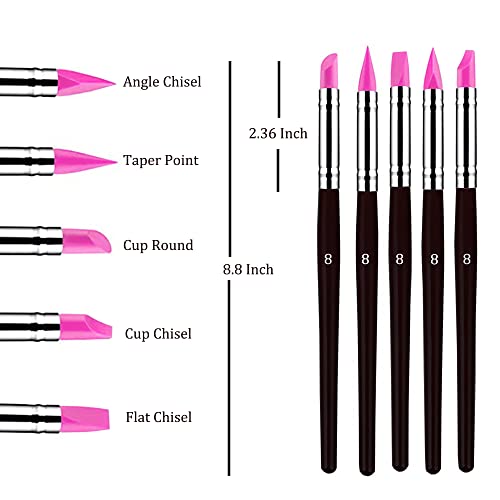 Sdanart Professional Silicone Rubber Tip Paint Pens Brushes, 5pcs Silicone Paint Brush, Flexible Clay Sculpture Tools（Size 8） - size: size 8