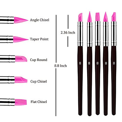 Sdanart Professional Silicone Rubber Tip Paint Pens Brushes, 5pcs Silicone Paint Brush, Flexible Clay Sculpture Tools（Size 8） - size: size 8