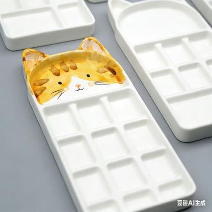 Funny Ceramic Cat Watercolor Paint Palette Case Mixing Tray,(9 Wells) - size: 9 wells