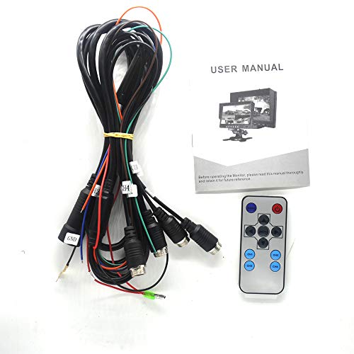 Padarsey 7" TFT LCD Car Rearview Quad Split Monitor,Remote Control, 4 Channels RCA Video Inputs(4-PIN Shockproof Connector) - 12V-24V 800×480HD Screen w/Sunshade Anti-Glare