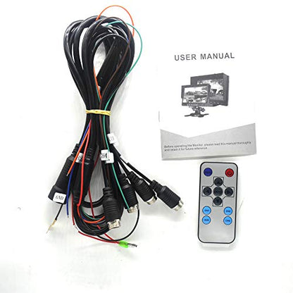 Padarsey 7" TFT LCD Car Rearview Quad Split Monitor,Remote Control, 4 Channels RCA Video Inputs(4-PIN Shockproof Connector) - 12V-24V 800×480HD Screen w/Sunshade Anti-Glare