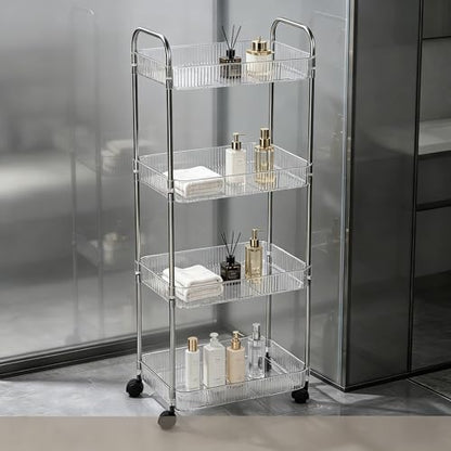 Sooyee Clear 4-Tier Plastic Rolling Utility Cart with Wheels - color: Clear, size: Wide 4 Tier