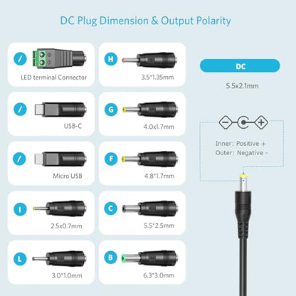 Belker 41W Universal 6V 9V 12V 15V 18V 20V 24V AC DC Adapter with 10 Tips - size: 41w 6-24v 1.5a w/USB