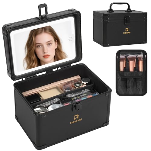 Relavel Travel Small Makeup Bag With LED Mirror in 3-Mode Light - color: 01-Black, size: 0-Smaller