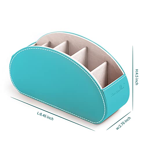 Remote Control Holders Organizer Box with 5 Compartment PU Leather Caddy - color: Lake Blue, size: S