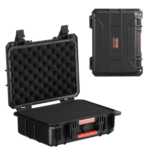 VEVOR Weatherproof Hard Case, Heavy Duty Protective Dry Box with Pre-cut Foam, Retractable Pull Handles for Travel, Hunting, Military, Tactical, IP67 Waterproof Case for Cameras(14.96x11.81x5.51) - size: 14.96 x 11.81 x 5.51 in
