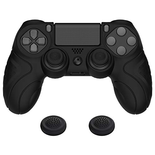 PlayVital Guardian Edition Black Ergonomic Soft Anti-Slip Controller Silicone Case Cover for ps4, Rubber Protector Skin with Joystick Caps for ps4 Slim/Pro Controller - color: Black