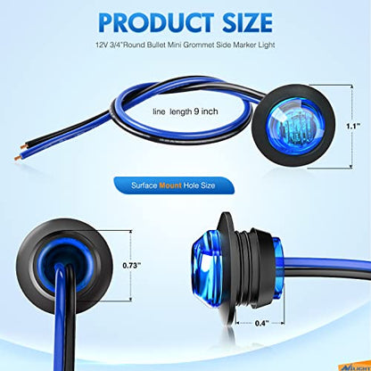 Nilight 3/4" Round LED Clearance Marker Lights,Blue, 10-Pack - color: Blue 10Pcs