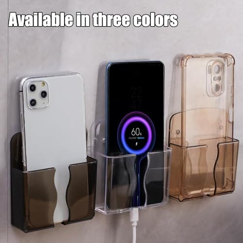 1Pcs Multifunction Organizer Storage Box Home Wall Mounted Punch Free TV Remote Control Mobile Phone Charging Storage Bracket (Transparent) - color: Transparent