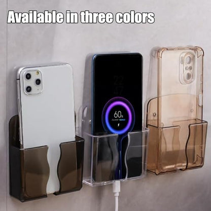 1Pcs Multifunction Organizer Storage Box Home Wall Mounted Punch Free TV Remote Control Mobile Phone Charging Storage Bracket (Transparent) - color: Transparent