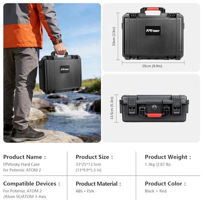 FPVtosky Hard Case for Potensic Atom 2/3-Axis/SE/Atom LT Fly More Combo. Waterproof and Shock-Resistant Bag can Hold the Remote Controller, Batteries, Charger, and Accessories (Case only)