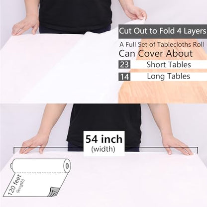 Kesfey Plastic Tablecloth Roll 54 inch X 120ft White Disposable Table Cloth - color: White