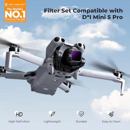 K&F CONCEPT ND & CPL Filter Set Compatible with DJI Mini 5 Pro - style: ND8+ND16+ND32+ND64+ND128+CPL