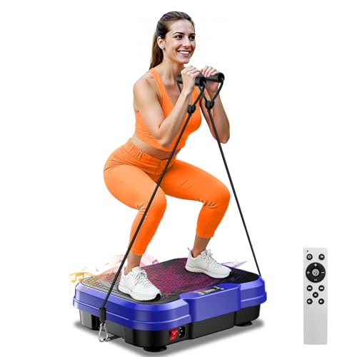 Vibration Plate Exercise Machine,Vibration Plate for Lymphatic Drainage Power Vibration Plate Machine Support 450 Lbs 250 Adjustable Speeds,Vibrating Plate Shake Plate Weight Loss - color: Blue