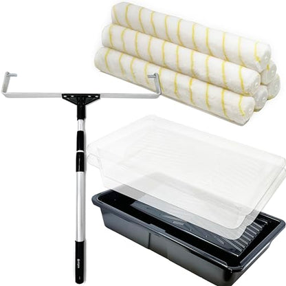 Allgala 18 Inch Paint Roller Kit Pro Grade 11 PC Set Paint Tray and Liners, Rollers and Frame, 4 FT Extension Pole - color: 11-PC Complete Kit
