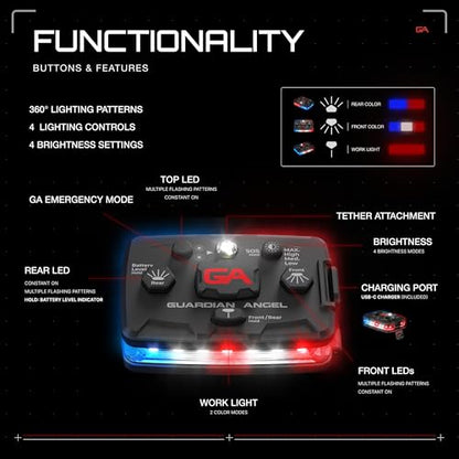 Guardian Angel Elite Safety Light - Red/Blue/White Front & Red/Blue Rear - color: Elite Blue/Red, size: 1-Pack