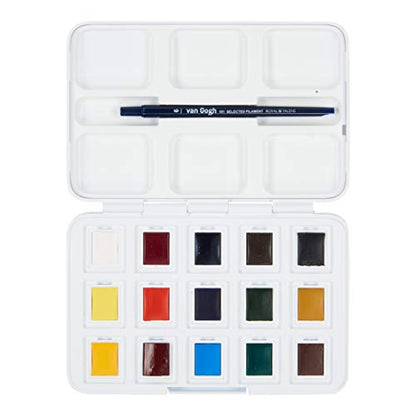 Van Gogh Watercolor Paint Set, Plastic Pocketbox, 12-Half Pan + 3-Half Pan Bonus General Selection - color: 12+3 General (Plastic Pocketbox), style: Modern