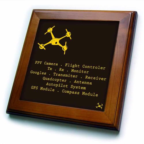 3dRose Black and Yellow Drone with DIY Accelerometer Gyroscope Brushless Motor GPS 8x8 Framed Tile