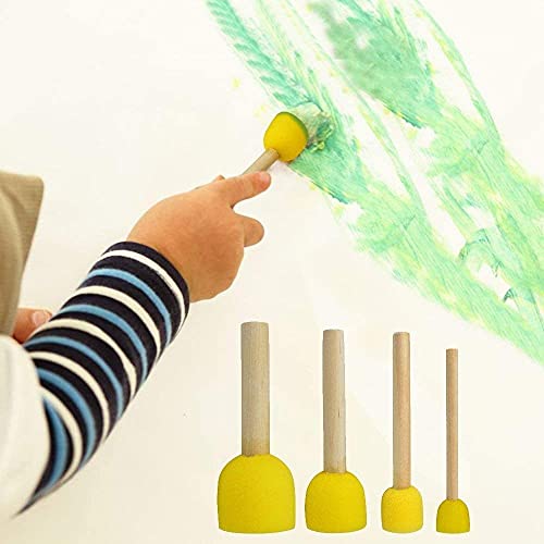 WAFJAMF 60 Pcs Round Sponges Brush Set 4 Sizes DIY Painting Tools Yellow - color: Yellow