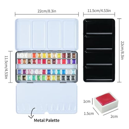 ARTSY Metallic Watercolor Paint Set – 48 Glitter Colors in A Metal Case with Palette Perfect for Artists, Hobbyists, Students, Beginners
