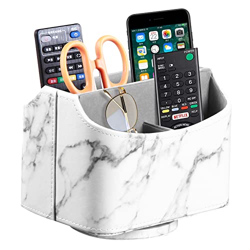 PU Leather 360° Rotatable Remote Control Holder,Nightstand TV Remote Caddy - color: 1 Marble