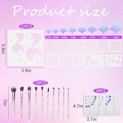 26 Pcs Mermaid Scale Stencil Set, Mermaid Face Makeup Templates for Women