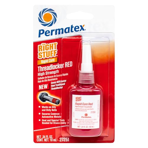 Permatex The Right Stuff Rapid Cure Red Threadlocker 27251, Works on Oily & Dirty Fasteners, Automotive, Industrial & Hardware Use, Sets in 15m Cures in 4h, 10 ml - size: 10 ml, style: Automotive Threadlocker