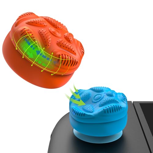 PlayVital for Switch 2 Thumbs Cushion Caps Thumb Grips (4-Pack) | Silicone Joystick Grip Cover for Nintendo Switch 2 Joycon, Anti-Slip Raindrop Texture Design - Blue & Orange - color: Blue & Orange
