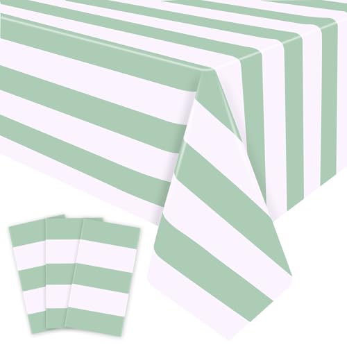 Kesfey Sage Green Striped Tablecloth Vertical Stripe Table Cover 3 Packs - color: Sage Green Verticall Striped