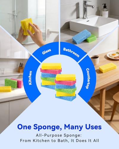 Temede 12-Count Cellulose Sponges, Heavy Duty Kitchen Sponges, Non-Scratch - size: 12 Count (Pack of 1)