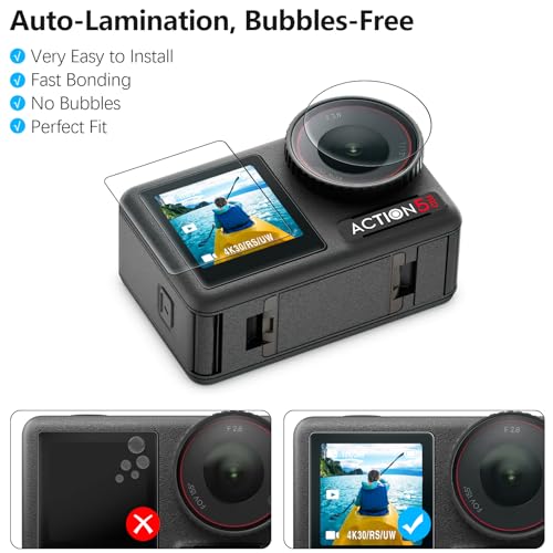 AMAZEAR Lens Screen Protector for DJI Osmo Action 5 Pro (2 Sets), Action5 Pro Accessories Tempered Glass Protector OLED Display, Ultra HD, 9H, Scratch Resistant, Bubble-Free(TGP & Lens Caps)