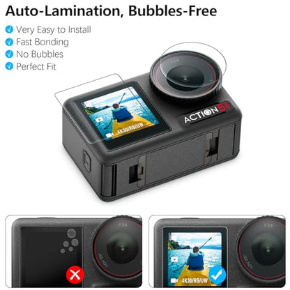 AMAZEAR Lens Screen Protector for DJI Osmo Action 5 Pro (2 Sets), Action5 Pro Accessories Tempered Glass Protector OLED Display, Ultra HD, 9H, Scratch Resistant, Bubble-Free(TGP & Lens Caps)