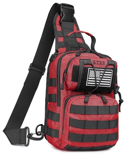 Tactical Sling Backpack Bag Pack for Men Military One Strap Shoulder Backpack Crossbody Bag With Holster 10 Liters - color: Red