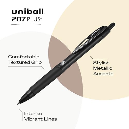 uniball™ 207 Plus+ Gel Pens, Black Ink, 0.5mm Micro Point, 4 Count
