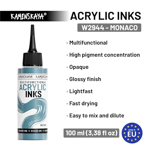 Kamenskaya Acrylic Inks for Artists - 'Monaco' Acrylic Ink, 3.38 Fl Oz (100 ml) - color: Monaco