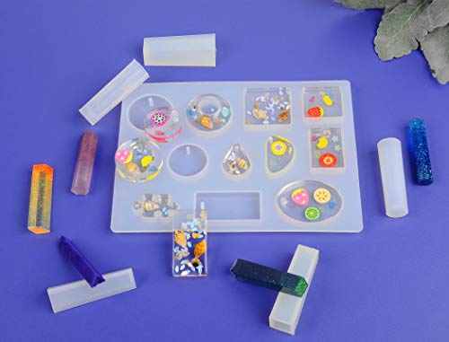 Suhome 73 Pack Resin Earring Mold Jewelry Silicone Resin Molds Making Kits Including Earring, Pendant, Bracelet, Necklace, Button Silicone Casting Molds for Beginners - color: Multi Colur