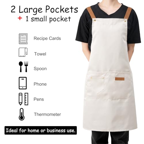 DILLMAN Art Aprons for Men Women H Back Straps Chef Apron with Pockets - color: White