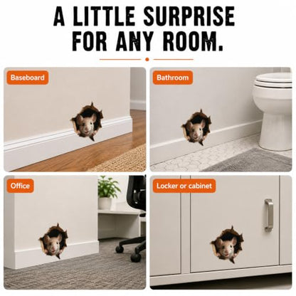 GRITKULTURE Removable Peek A Boo Mouse in Mouse Hole Decal Sticker 5.1inch 2 Pack. Mouse Hole in the Wall Sticker with 3D Effect. Wall Decoration, Funny Gift, Potty Training, Prank