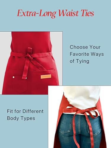 Aprons for Women Men, Water-Resistant Kitchen Aprons for Cooking - color: Red