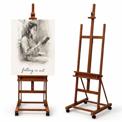 Falling in Art Large H-Frame Studio Artist Easel, Holds up to 51'', Brown - style: Brown