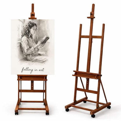 Falling in Art Large H-Frame Studio Artist Easel, Holds up to 51'', Brown - style: Brown