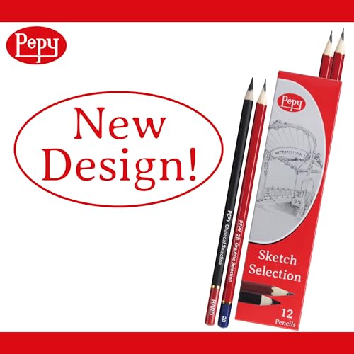 Pepy Graphite and Charcoal Professional Drawing Pencil Assortment; 9 Graphite and 3 Charcoal Hardnesses; Pre-Sharpened; Perfect for Drawing, Sketching and Shading, Graphic and Fine Art