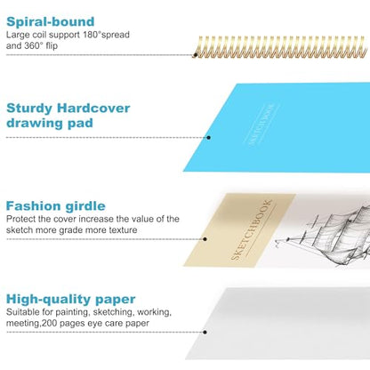 Yoment Small Sketch Book 5.5"x8.5",Mini Sketchbook,Spiral Bound,100 Sheets - color: 3-Blue, size: 5.5 x 8.5