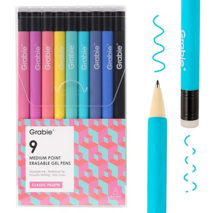 Grabie Erasable Gel Pens, 9 Medium Point 0.7 mm Pens, Classic - color: 9 Colors Pens: Classic